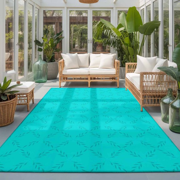 Rectangle Rug 5x7ft Area Rug, Abstract Turquoise Diamond Leaves Area Rugs for Living Room Bedroom, Modern Art Floor Mat Non-Slip Non-Shedding Carpet Indoor Accent Rugs