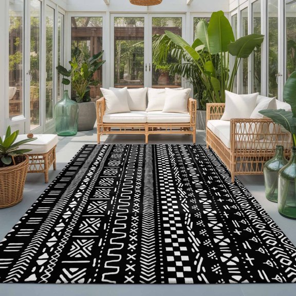 Rectangle Rug 5x7ft Area Rug, Africa Traditional Ethnicity Pattern Area Rugs for Living Room Bedroom, Abstract Geometric Art Floor Mat Non-Slip Non-Shedding Carpet Indoor Accent Rugs