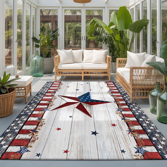 Rectangle Rug 5x7ft Area Rug, American Star Wood Board Area Rugs for Living Room Bedroom, 4th of July USA Flag Theme Floor Mat Non-Slip Non-Shedding Carpet Indoor Accent Rugs