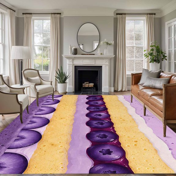 Rectangle Rug 5x7ft Area Rug, Blueberry Fruit Dessert Texture Area Rugs for Living Room Bedroom, Cream Cake Sweet Food Floor Mat Non-Slip Non-Shedding Carpet Indoor Accent Rugs