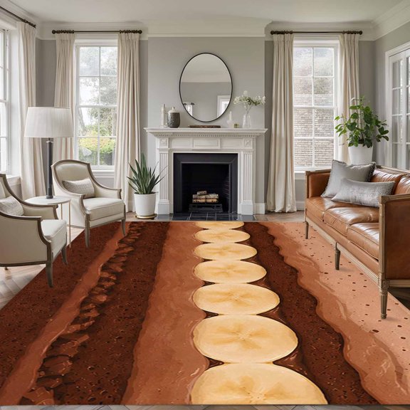 Rectangle Rug 5x7ft Area Rug, Chocolate Banana Cake Area Rugs for Living Room Bedroom, Dessert Pattern Sweet Food Floor Mat Non-Slip Non-Shedding Carpet Indoor Accent Rugs