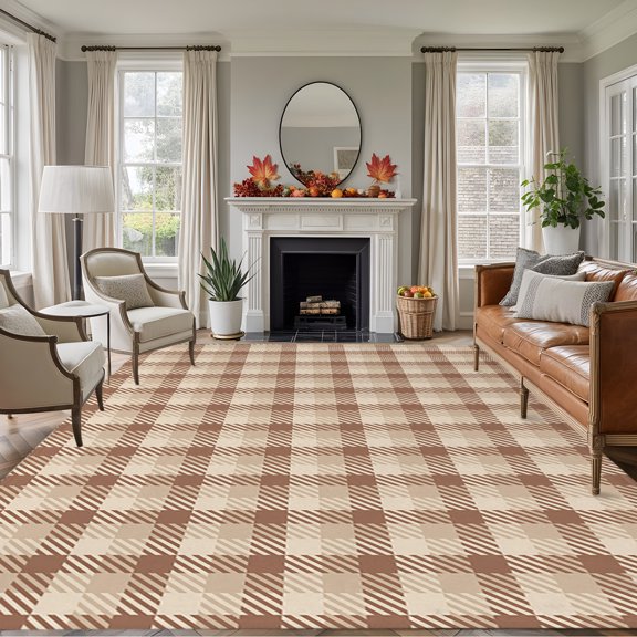 Rectangle Rug 5x7ft Area Rug, Farmhouse Retro Buffalo Plaid Area Rugs for Living Room Bedroom, Tartan Lattice Floor Mat Non-Slip Non-Shedding Carpet Indoor Accent Rugs