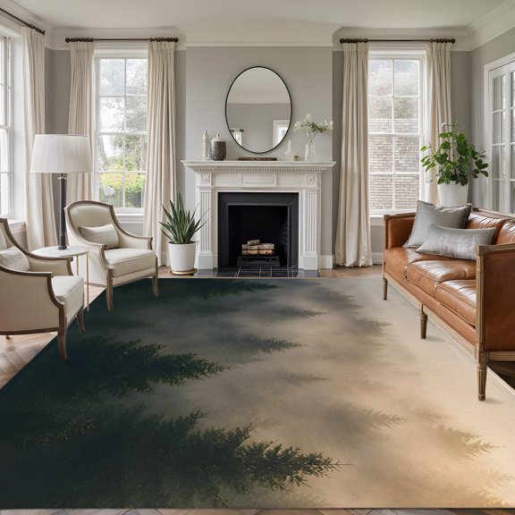 Rectangle Rug 5x7ft Area Rug, Forest Pine Tree Mountain Area Rugs for Living Room Bedroom, Rustic Natural Landscape Floor Mat Non-Slip Non-Shedding Carpet Indoor Accent Rugs