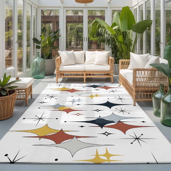 Rectangle Rug 5x7ft Area Rug, Mid Century Rhombus on White Area Rugs for Living Room Bedroom, Abstract Geometric European Style Floor Mat Non-Slip Non-Shedding Carpet Indoor Accent Rugs