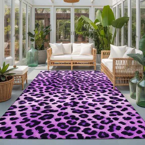 Rectangle Rug 5x7ft Area Rug, Modern Purple Leopard Texture Area Rugs for Living Room Bedroom, Abstract Animal Printed Floor Mat Non-Slip Non-Shedding Carpet Indoor Accent Rugs