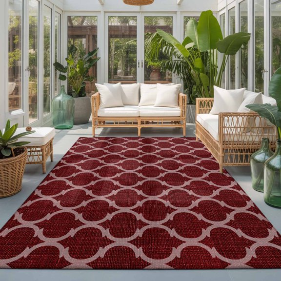 Rectangle Rug 5x7ft Area Rug, Moroccan Red Geometric Lattice Area Rugs for Living Room Bedroom, Retro Medieval Pattern Floor Mat Non-Slip Non-Shedding Carpet Indoor Accent Rugs