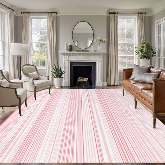 Rectangle Rug 5x7ft Area Rug, Ombre Pink Line Abstract Stripes Area Rugs for Living Room Bedroom, Modern Minimalist Art Floor Mat Non-Slip Non-Shedding Carpet Indoor Accent Rugs