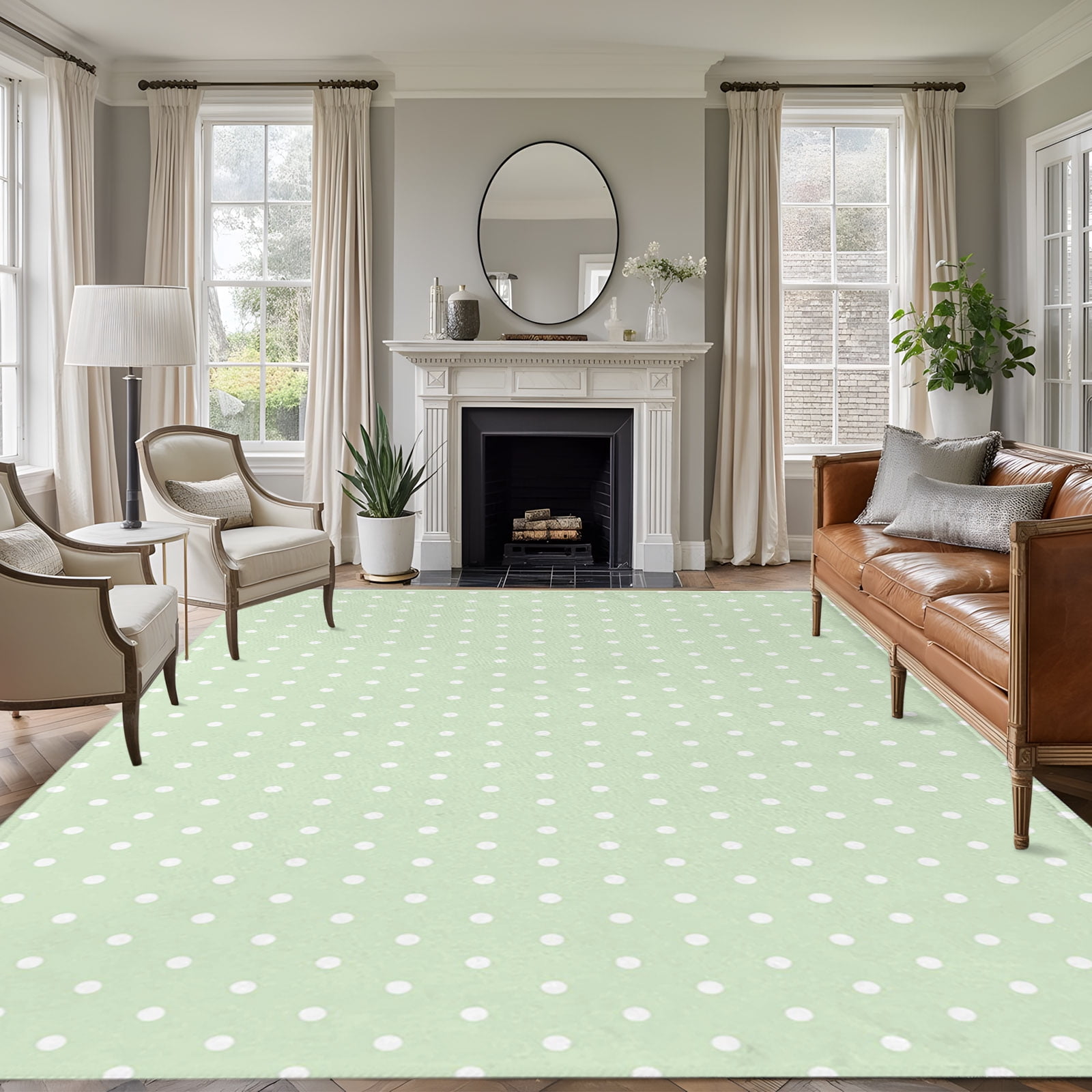 Dot Texture Rug Rectangle Rug 5x7ft Area Rug, Polka Dot on Green Area Rugs for Living ...