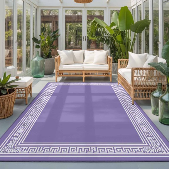 Rectangle Rug 5x7ft Area Rug, Retro Greece Purple Back Pattern Area Rugs for Living Room Bedroom, Abstract Geometric Texture Floor Mat Non-Slip Non-Shedding Carpet Indoor Accent Rugs