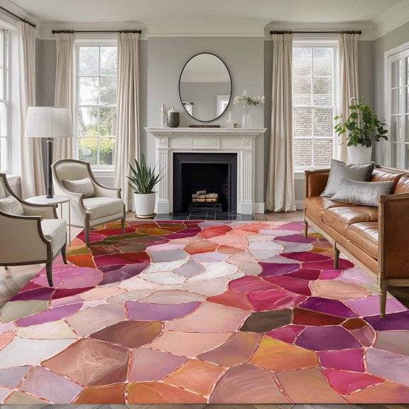 Rectangle Rug 5x7ft Area Rug, Seamless Glass Shard Pattern Area Rugs for Living Room Bedroom, Abstract Broken Tile Print Floor Mat Non-Slip Non-Shedding Carpet Indoor Accent Rugs