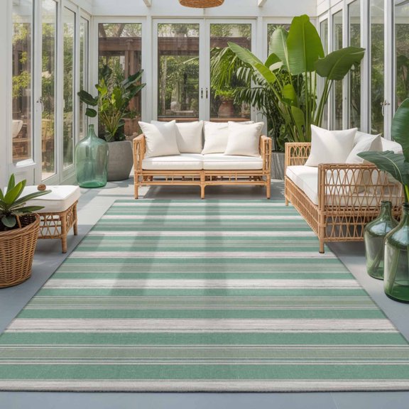 Rectangle Rug 5x7ft Area Rug, Spring Sage White Stripes Area Rugs for Living Room Bedroom, Olive Tones Lines Floor Mat Non-Slip Non-Shedding Carpet Indoor Accent Rugs