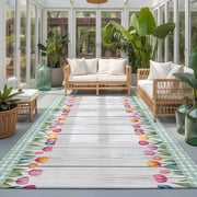 Rectangle Rug 5x7ft Area Rug, Spring Summer Colorful Tulips Leaves Area Rugs for Living Room Bedroom, Wood Grain Green Plaid Floor Mat Non-Slip Non-Shedding Carpet Indoor Accent Rugs