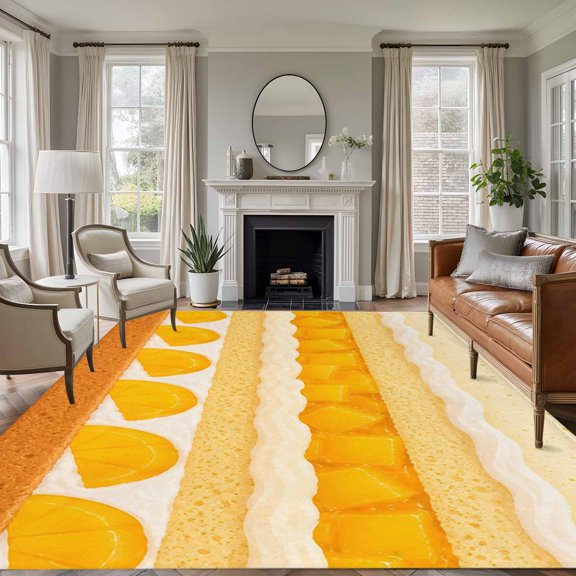 Rectangle Rug 5x7ft Area Rug, Sweet Food Dessert Pattern Area Rugs for Living Room Bedroom, Mangos Fruit Cake Yellow Floor Mat Non-Slip Non-Shedding Carpet Indoor Accent Rugs