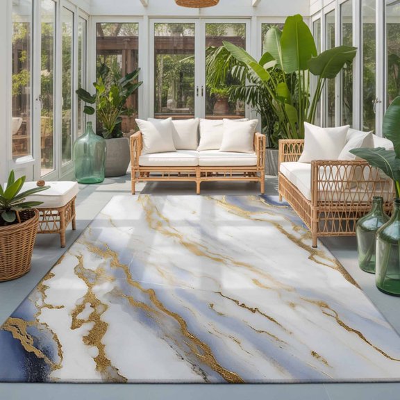 Rectangle Rug 5x7ft Area Rug, Vintage Marble Texture Seamless Area Rugs for Living Room Bedroom, Abstract Golden Veins Floor Mat Non-Slip Non-Shedding Carpet Indoor Accent Rugs