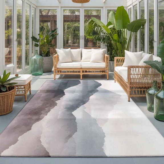 Rectangle Rug 5x7ft Area Rug, Watercolor Mountain Range Area Rugs for Living Room Bedroom, Landscape Pattern Art Floor Mat Non-Slip Non-Shedding Carpet Indoor Accent Rugs