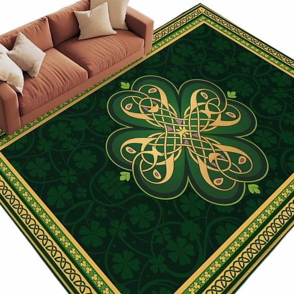 Rectangle Rug 5x8ft Area Rug,Abstract Shamrock Celtic Knot Area Rugs for Living Room Bedroom,St. Patrick's Day Green Theme Floor Mat Non-Slip Non-Shedding Carpet Indoor Accent Rugs