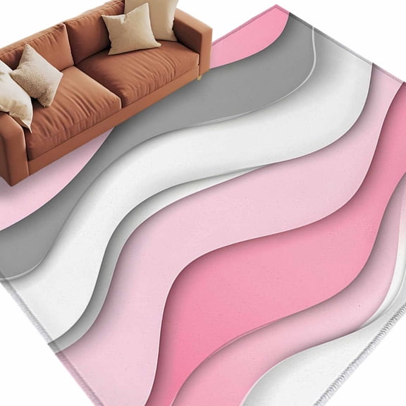 Rectangle Rug 5x8ft Area Rug,Abstract Water Ripple Ombre Art Area Rugs for Living Room Bedroom,Pink Gray White Stripe Floor Mat Non-Slip Non-Shedding Carpet Indoor Accent Rugs