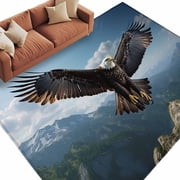 Rectangle Rug 5x8ft Area Rug,Bald Eagle Soaring Above Mountains Wild Birds Area Rugs for Living Room Bedroom,Nature Photography Floor Mat Non-Slip Non-Shedding Carpet Indoor Accent Rugs