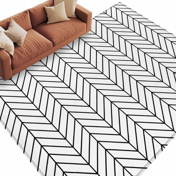 Rectangle Rug 5x8ft Area Rug,Black White Chevron Texture Area Rugs for Living Room Bedroom,Modern Minimalist Geometric Art Floor Mat Non-Slip Non-Shedding Carpet Indoor Accent Rugs