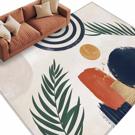 Rectangle Rug 5x8ft Area Rug,Bohemian Arch Stripe Tropical Palm Leaf Area Rugs for Living Room Bedroom,Abstract Geometric art Floor Mat Non-Slip Non-Shedding Carpet Indoor Accent Rugs