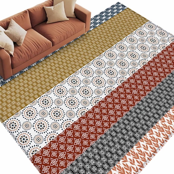 Rectangle Rug 5x8ft Area Rug, Bohemian Geometric Stripes Area Rugs for Living Room Bedroom, Tribe Ethnic Style Floor Mat Non-Slip Non-Shedding Carpet Indoor Accent Rugs
