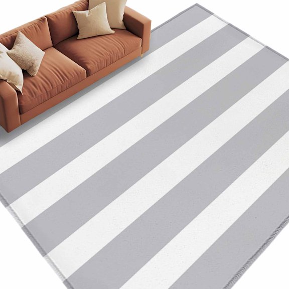 Rectangle Rug 5x8ft Area Rug,Classic Light Grey and White Stripes Area Rugs for Living Room Bedroom,Modern Lines Floor Mat Non-Slip Non-Shedding Carpet Indoor Accent Rugs