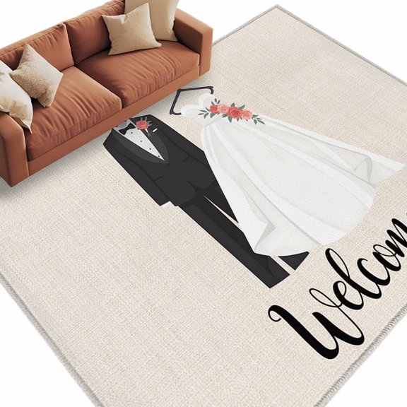 Rectangle Rug 5x8ft Area Rug,Couple Wedding Dress Area Rugs for Living Room Bedroom,Modern Simple Romantic Art Floor Mat Non-Slip Non-Shedding Carpet Indoor Accent Rugs