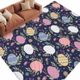 thumbnail image 1 of Rectangle Rug 5x8ft Area Rug, Easter Eggs Leaf Flower Area Rugs for Living Room Bedroom, Stripe Polka Dot Eggs on Dark Floor Mat Non-Slip Non-Shedding Carpet Indoor Accent Rugs, 1 of 9