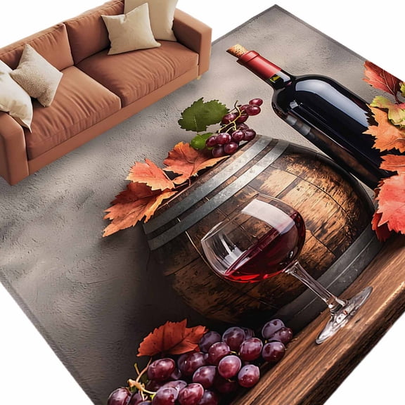 Rectangle Rug 5x8ft Area Rug,Farm Grapes Wine Barrel Area Rugs for Living Room Bedroom,Country Fruit Harvest Floor Mat Non-Slip Non-Shedding Carpet Indoor Accent Rugs