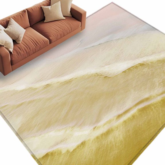 Rectangle Rug 5x8ft Area Rug, Gradient Ginger Waves Area Rugs for Living Room Bedroom, Abstract Bohemian Beach Floor Mat Non-Slip Non-Shedding Carpet Indoor Accent Rugs