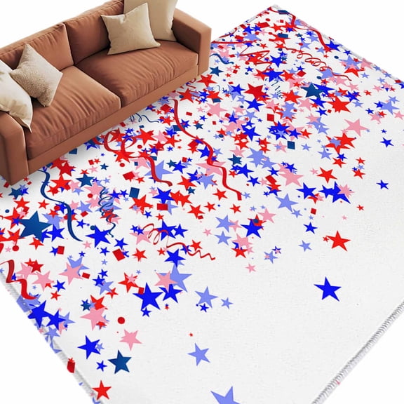 Rectangle Rug 5x8ft Area Rug,Independence Day Red Blue Stars Area Rugs for Living Room Bedroom,American Patriotic Star Floor Mat Non-Slip Non-Shedding Carpet Indoor Accent Rugs