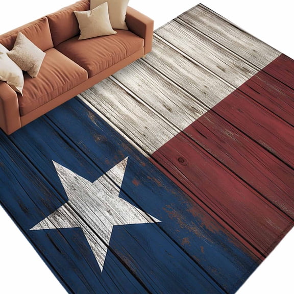 Rectangle Rug 5x8ft Area Rug,Independence Day USA State Flag Star Area Rugs for Living Room Bedroom,Retro Farm Wood Grain Floor Mat Non-Slip Non-Shedding Carpet Indoor Accent Rugs