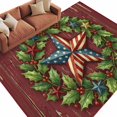 thumbnail image 1 of Rectangle Rug 5x8ft Area Rug, July 4th Retro American Star Area Rugs for Living Room Bedroom, Country Star Berry Leaf Wreath Floor Mat Non-Slip Non-Shedding Carpet Indoor Accent Rugs, 1 of 9