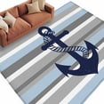 thumbnail image 1 of Rectangle Rug 5x8ft Area Rug, Nautical Ocean Blue Anchor Area Rugs for Living Room Bedroom, Blue Gray White Stripe Floor Mat Non-Slip Non-Shedding Carpet Indoor Accent Rugs, 1 of 9