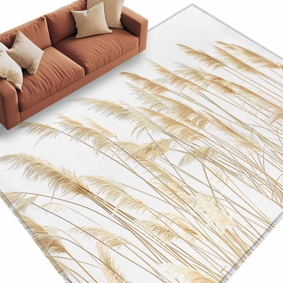 Rectangle Rug 5x8ft Area Rug,Pastoral Reed Pampas Grass Plant Area Rugs for Living Room Bedroom,Autumn Botanical on White Floor Mat Non-Slip Non-Shedding Carpet Indoor Accent Rugs