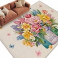 thumbnail image 1 of Rectangle Rug 5x8ft Area Rug, Spring Lavender Daisy in Vase Area Rugs for Living Room Bedroom, Retro Butterflies on Linen Floor Mat Non-Slip Non-Shedding Carpet Indoor Accent Rugs, 1 of 9
