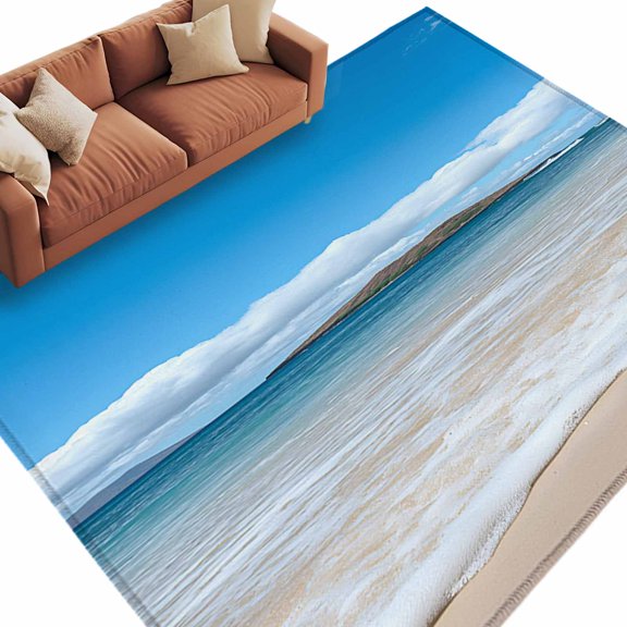 Rectangle Rug 5x8ft Area Rug, Summer Seaside Beach Clouds Ocean Area Rugs for Living Room Bedroom, Modern Style Floor Mat Non-Slip Non-Shedding Carpet Indoor Accent Rugs