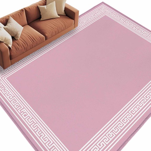 Rectangle Rug 5x8ft Area Rug, Watercolor Pink Greece Key Area Rugs for Living Room Bedroom, Abstract Geometric Greece Floor Mat Non-Slip Non-Shedding Carpet Indoor Accent Rugs