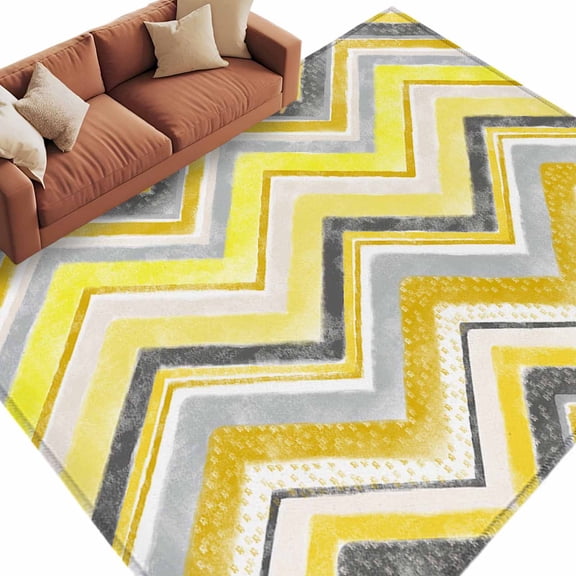 Rectangle Rug 5x8ft Area Rug,Yellow Gray Gradient Zigzag Stripe Area Rugs for Living Room Bedroom,Nordic Style Abstract Art Floor Mat Non-Slip Non-Shedding Carpet Indoor Accent Rugs