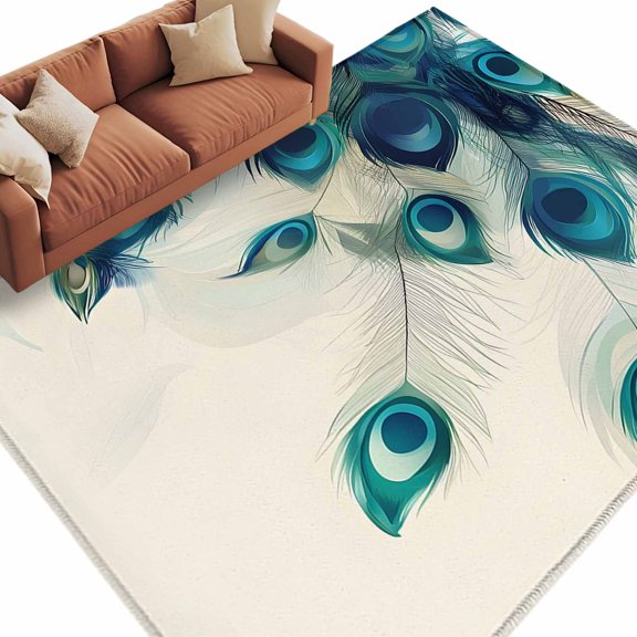 Rectangle Rug 6x9ft Area Rug, Abstract Peacock Feather Area Rugs for Living Room Bedroom, Realistic Animal Texture Floor Mat Non-Slip Non-Shedding Carpet Indoor Accent Rugs