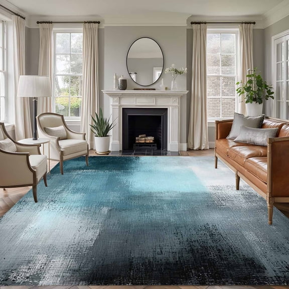 Rectangle Rug 6x9ft Area Rug,Abstract Teal Grey Color Block Area Rugs for Living Room Bedroom,Shabby Wall Graffiti Art Floor Mat Non-Slip Non-Shedding Carpet Indoor Accent Rugs