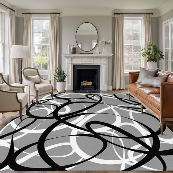 Rectangle Rug 6x9ft Area Rug,Abstraction Distortion Lines Art Area Rugs for Living Room Bedroom,Black White Gray Floor Mat Non-Slip Non-Shedding Carpet Indoor Accent Rugs