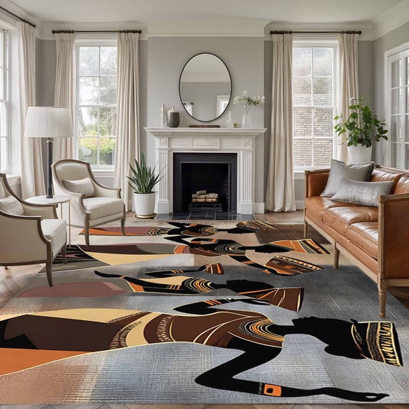 Rectangle Rug 6x9ft Area Rug,African Ethnic Black Women Dancing Area Rugs for Living Room Bedroom,Abstract Africa Tribal Floor Mat Non-Slip Non-Shedding Carpet Indoor Accent Rugs
