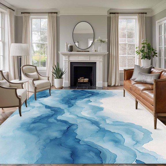 Rectangle Rug 6x9ft Area Rug,Blue Gradient Mountain Area Rugs for Living Room Bedroom,Abstract Art Floor Mat Non-Slip Non-Shedding Carpet Indoor Accent Rugs