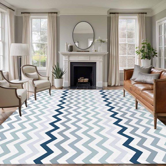 Rectangle Rug 6x9ft Area Rug,Blue Gray Chevron Modern Geometric Art Area Rugs for Living Room Bedroom,Zig Zag Lines Floor Mat Non-Slip Non-Shedding Carpet Indoor Accent Rugs