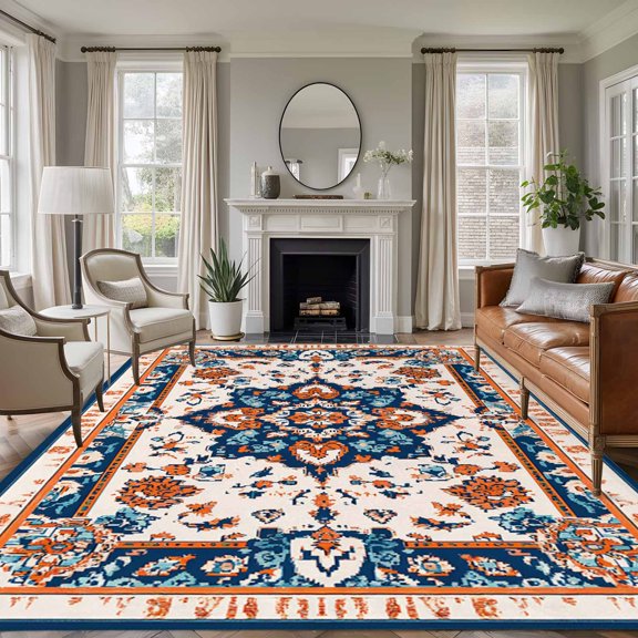 Rectangle Rug 6x9ft Area Rug,Bohemia Tribal Western Pattern Area Rugs for Living Room Bedroom,Retro Native Aesthetic Floor Mat Non-Slip Non-Shedding Carpet Indoor Accent Rugs