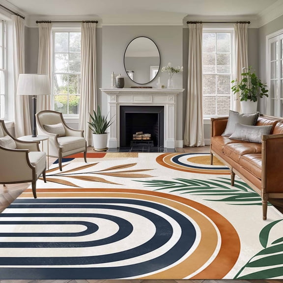 Rectangle Rug 6x9ft Area Rug,Boho Arch Sun Tropical Leaves Area Rugs for Living Room Bedroom,Terracotta Aesthetic Nordic Style Floor Mat Non-Slip Non-Shedding Carpet Indoor Accent Rugs