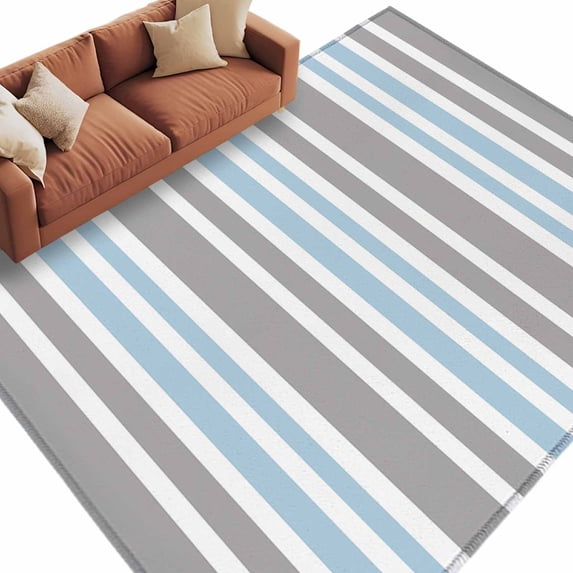 Rectangle Rug 6x9ft Area Rug, Classic Vertical Stripes Area Rugs for Living Room Bedroom, Grey Blue White Floor Mat Non-Slip Non-Shedding Carpet Indoor Accent Rugs