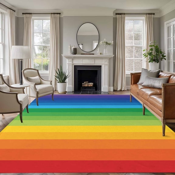 Rectangle Rug 6x9ft Area Rug,Colorful Stripes Gradient Art Area Rugs for Living Room Bedroom,Modern Rainbow Texture Floor Mat Non-Slip Non-Shedding Carpet Indoor Accent Rugs