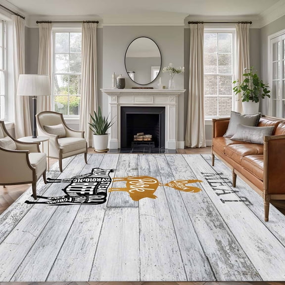 Rectangle Rug 6x9ft Area Rug,Farm Animal Meat Area Rugs for Living Room Bedroom,Vintage Chicken Pork and Beef on Wood Board Floor Mat Non-Slip Non-Shedding Carpet Indoor Accent Rugs